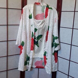 Edith Martin 2pc Red Rose Tank & Cardigan Set